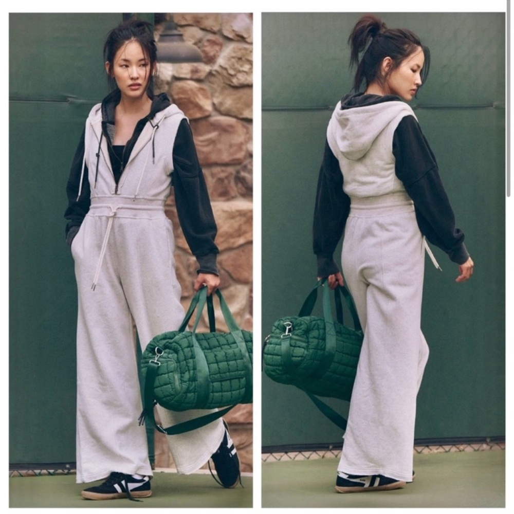 Free People Light Gray Hooded Jumpsuit